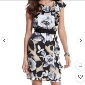 White House Black Market 100% Silk Floral Ruffle Midi Dress, SIze 6